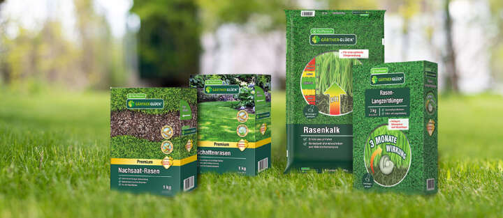 gaertnerglueck rasenpflege prdoukte auf gruenen rasen 1700x740